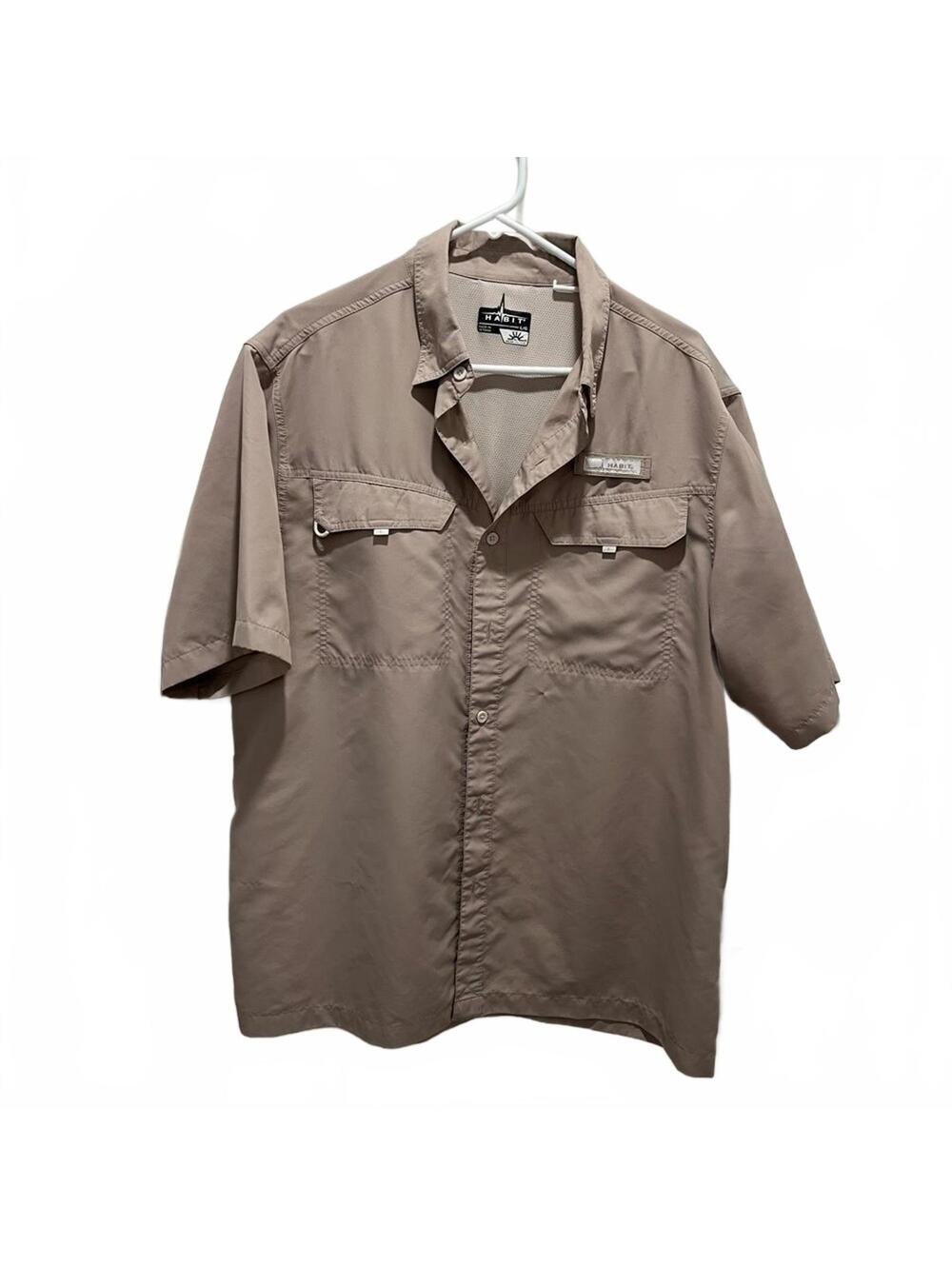 HABIT tan short sleeve fishing shirt, vented in back, men’s size L (see photos)